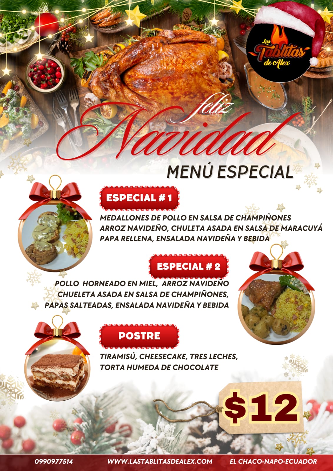Menú especial navideño con dos opciones y postres