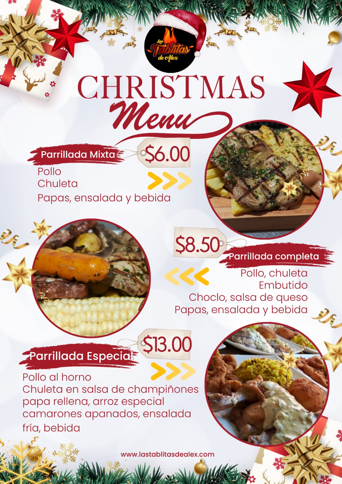 Parrilladas navideñas con precios y acompañantes